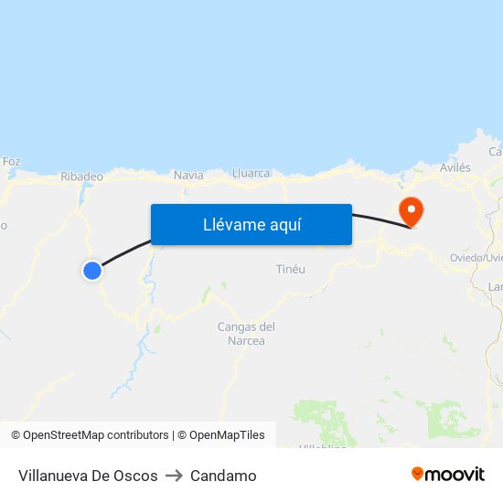Villanueva De Oscos to Candamo map