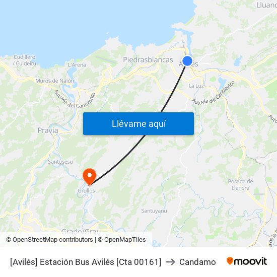 [Avilés]  Estación Bus Avilés [Cta 00161] to Candamo map