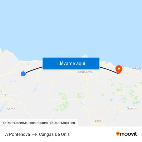 A Pontenova to Cangas De Onís map