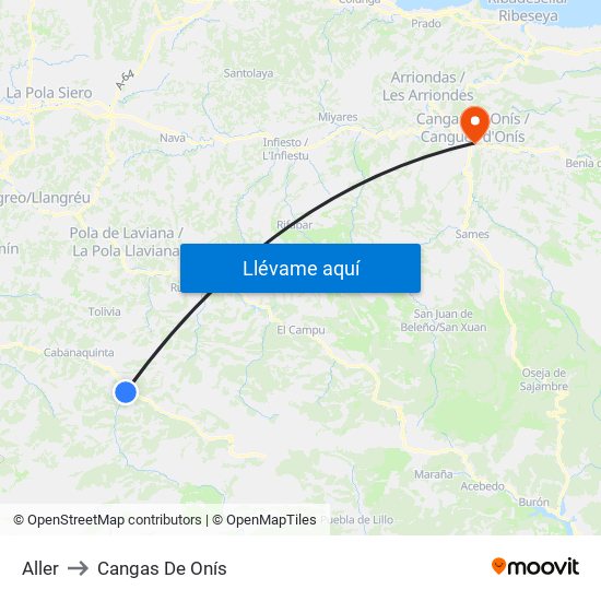 Aller to Cangas De Onís map