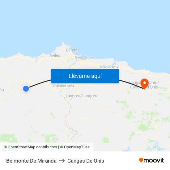 Belmonte De Miranda to Cangas De Onís map