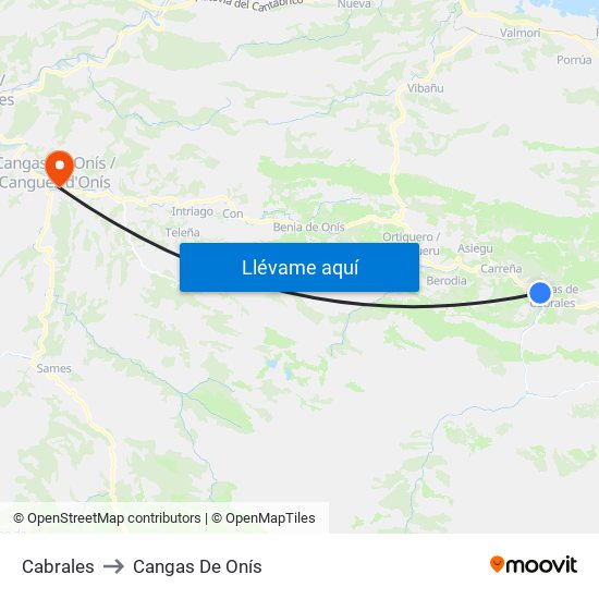 Cabrales to Cangas De Onís map