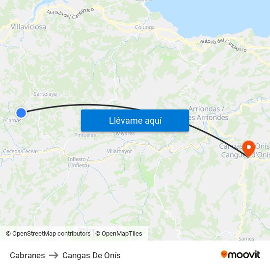 Cabranes to Cangas De Onís map