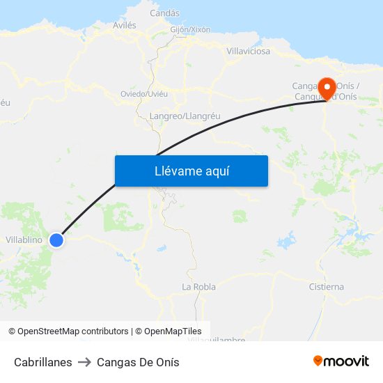 Cabrillanes to Cangas De Onís map