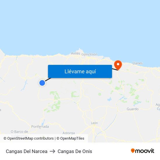 Cangas Del Narcea to Cangas De Onís map