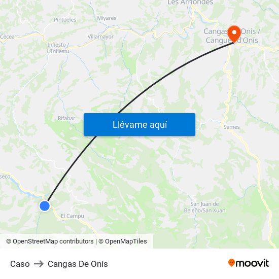 Caso to Cangas De Onís map