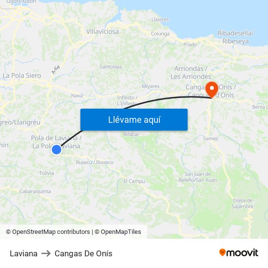 Laviana to Cangas De Onís map