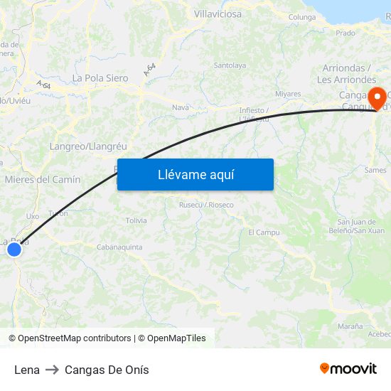 Lena to Cangas De Onís map