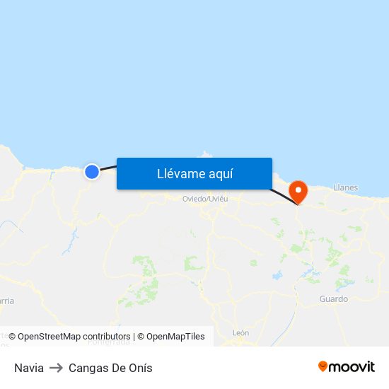 Navia to Cangas De Onís map