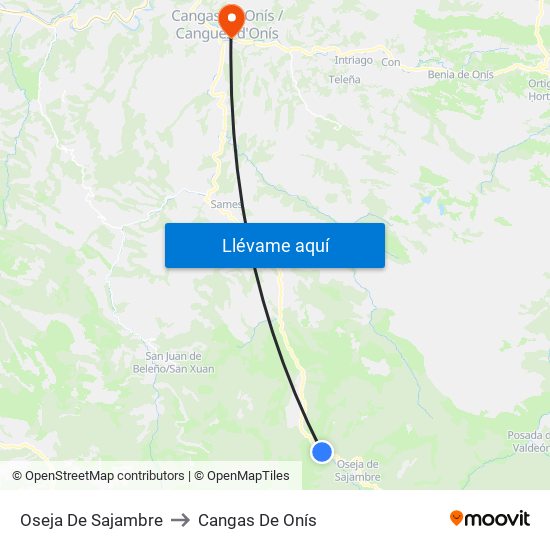 Oseja De Sajambre to Cangas De Onís map