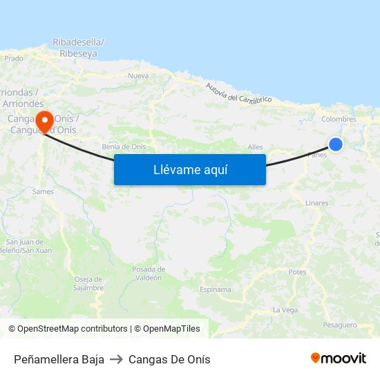 Peñamellera Baja to Cangas De Onís map