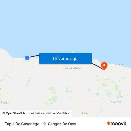 Tapia De Casariego to Cangas De Onís map
