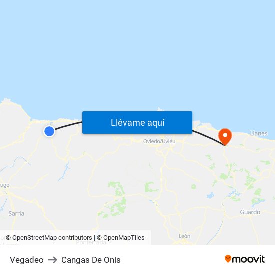 Vegadeo to Cangas De Onís map