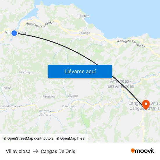 Villaviciosa to Cangas De Onís map
