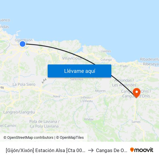 [Gijón/Xixón]  Estación Alsa [Cta 00784] to Cangas De Onís map