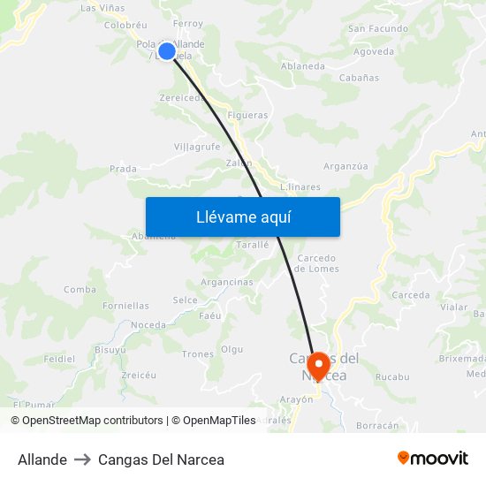 Allande to Cangas Del Narcea map