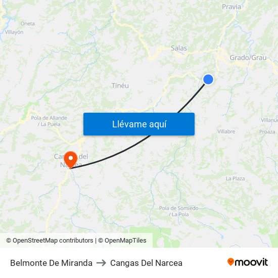 Belmonte De Miranda to Cangas Del Narcea map