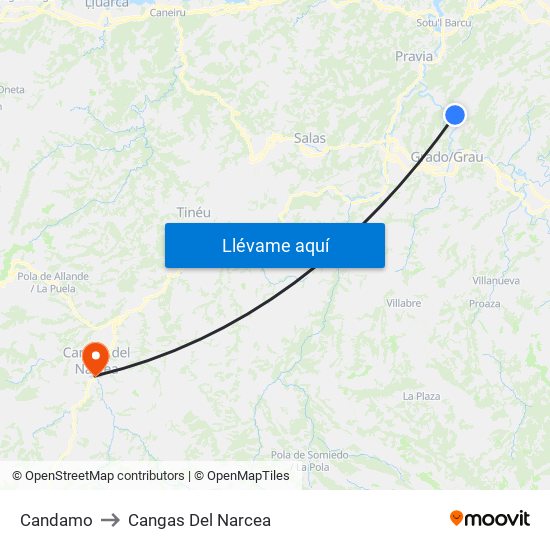 Candamo to Cangas Del Narcea map