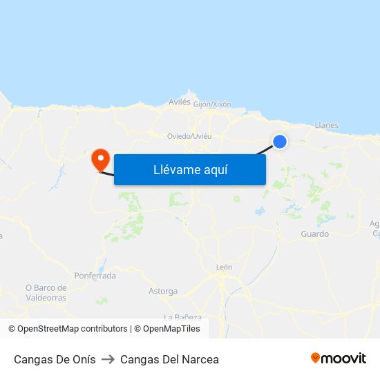 Cangas De Onís to Cangas Del Narcea map