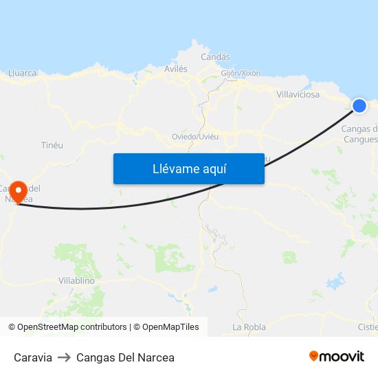Caravia to Cangas Del Narcea map