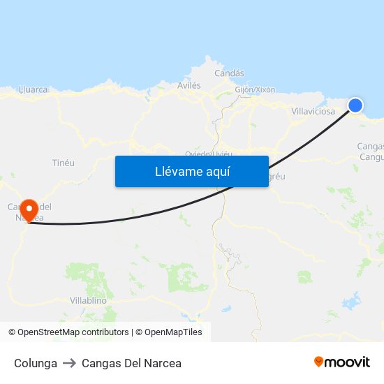 Colunga to Cangas Del Narcea map