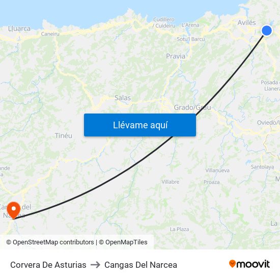 Corvera De Asturias to Cangas Del Narcea map