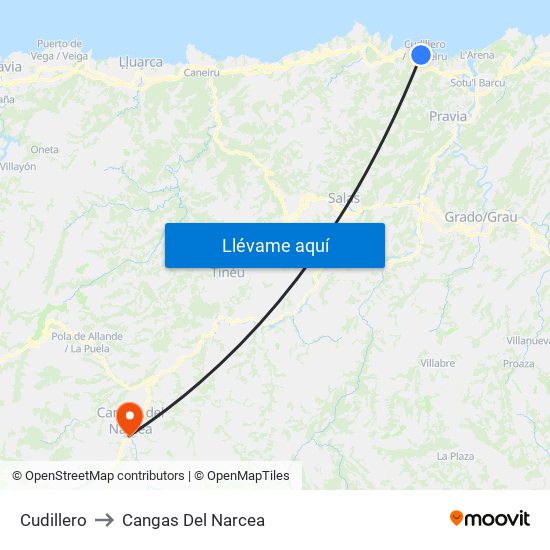 Cudillero to Cangas Del Narcea map
