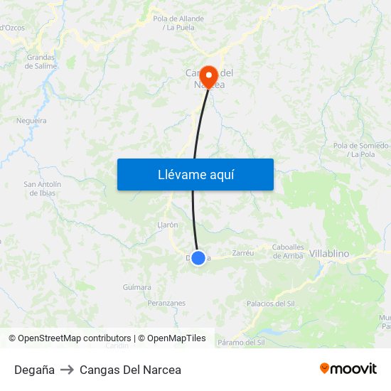 Degaña to Cangas Del Narcea map