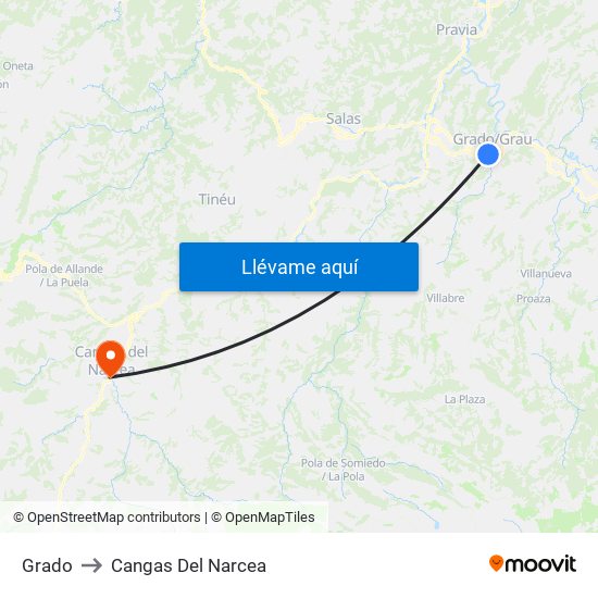 Grado to Cangas Del Narcea map