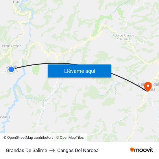 Grandas De Salime to Cangas Del Narcea map