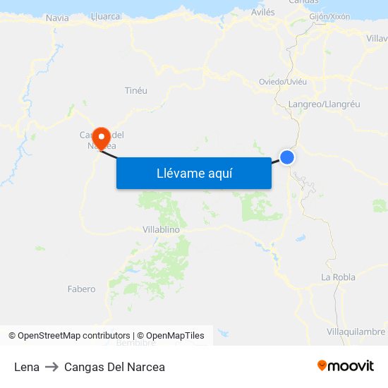 Lena to Cangas Del Narcea map