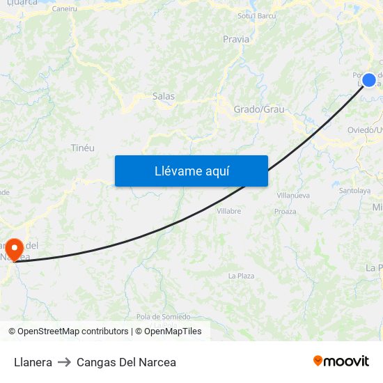 Llanera to Cangas Del Narcea map