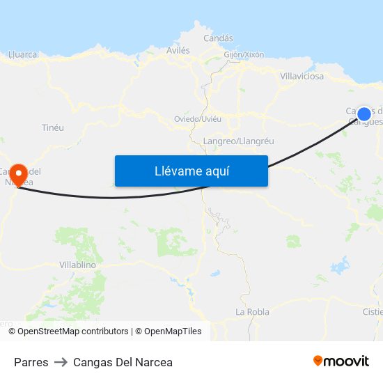 Parres to Cangas Del Narcea map