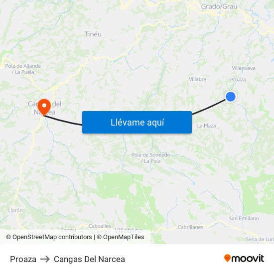 Proaza to Cangas Del Narcea map