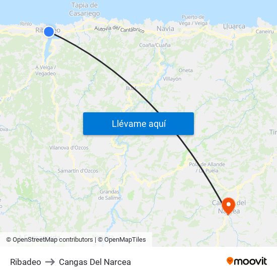 Ribadeo to Cangas Del Narcea map