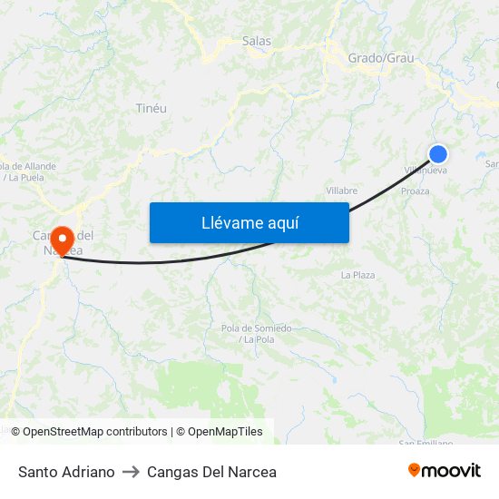 Santo Adriano to Cangas Del Narcea map