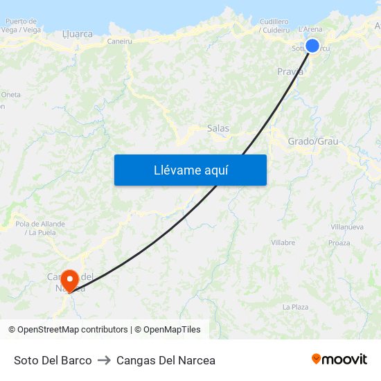 Soto Del Barco to Cangas Del Narcea map