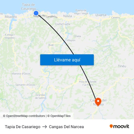 Tapia De Casariego to Cangas Del Narcea map