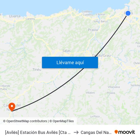 [Avilés]  Estación Bus Avilés [Cta 00161] to Cangas Del Narcea map