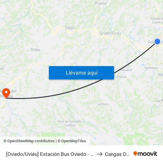 [Oviedo/Uviéu]  Estación Bus Oviedo - Pepe Cosmen [Cta 01549] to Cangas Del Narcea map