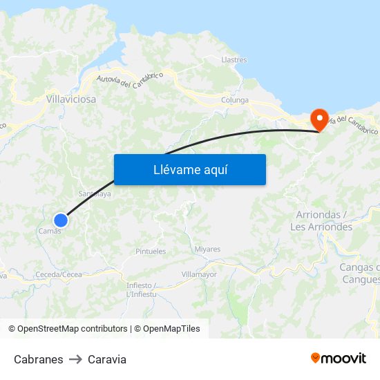 Cabranes to Caravia map