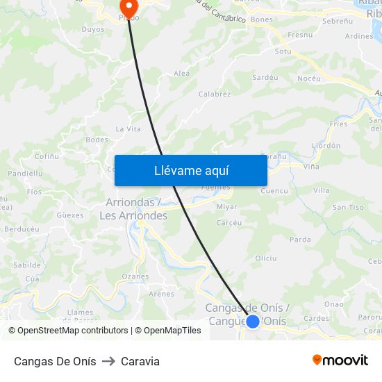 Cangas De Onís to Caravia map