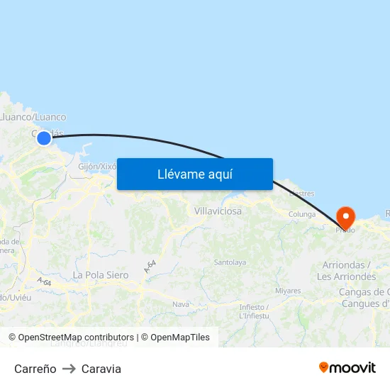 Carreño to Caravia map