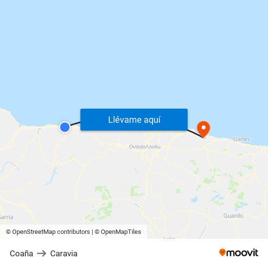 Coaña to Caravia map