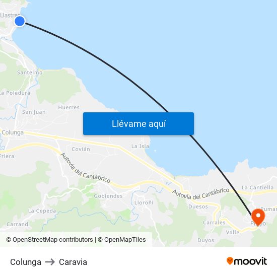 Colunga to Caravia map