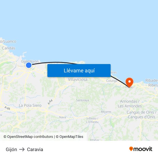 Gijón to Caravia map