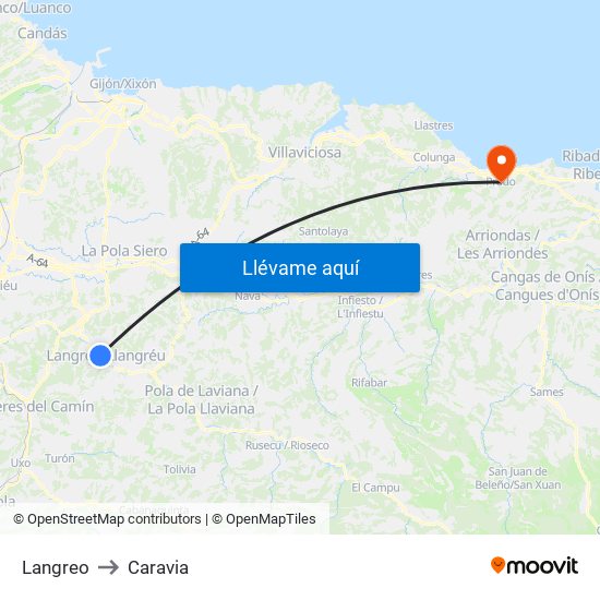 Langreo to Caravia map