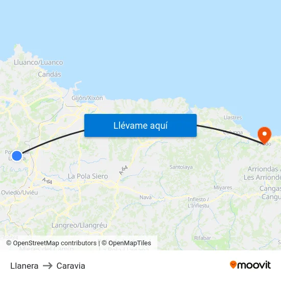 Llanera to Caravia map