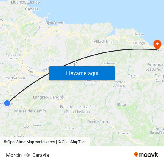Morcín to Caravia map