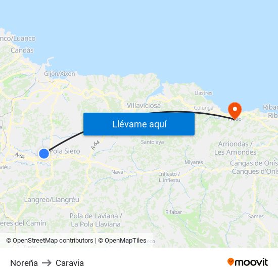Noreña to Caravia map